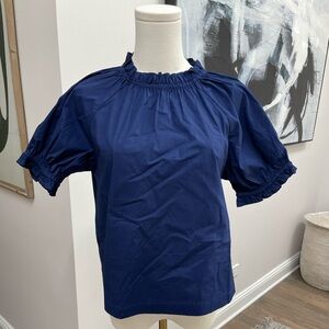 New Hill House Navy Poplin Puff Sleeve Top - Sz S (never worn)